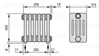 Схема (чертеж) Радиатор Zehnder Charleston 5040/6 №5310 Белый глянцевый RAL 9016